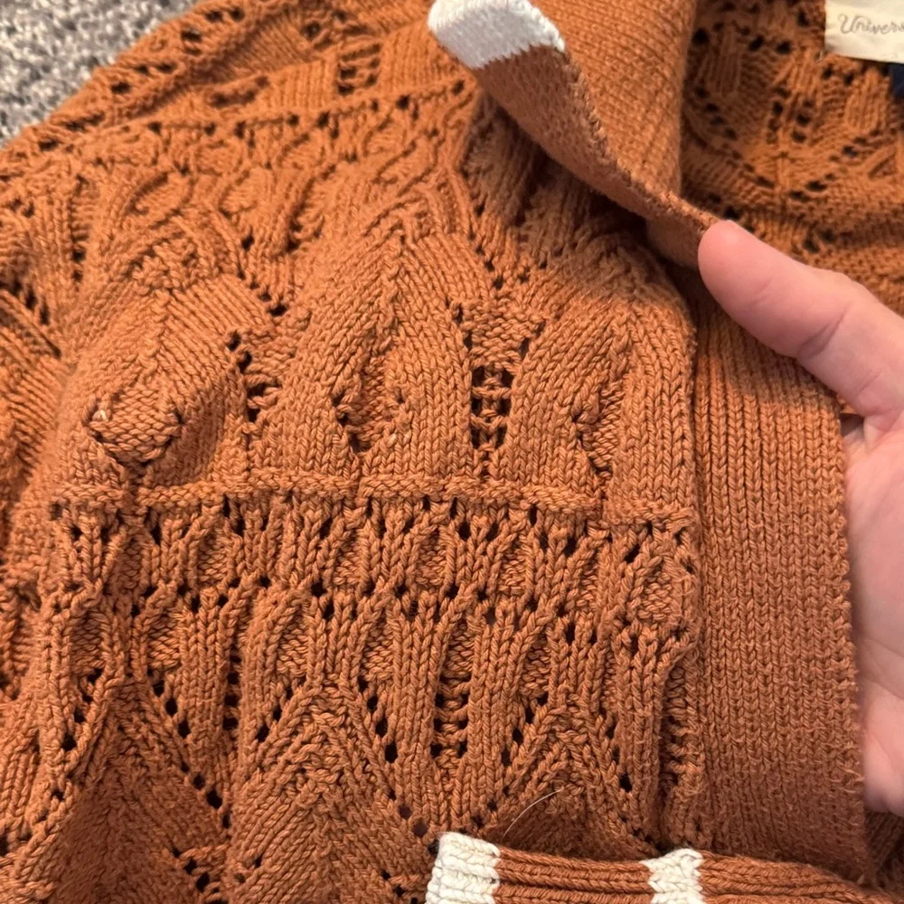 Universal Thread Rust Knit Polo Sweater with Cream Trim - retro, classic, crop - Picture 3 of 5